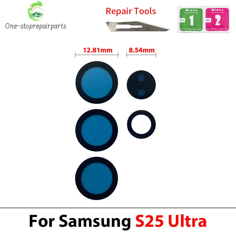 New Rear Camera Glass Lens Cover With Frame Holder with Sticker For Samsung S25 Plus S25 Ultra Replacement Parts Samsung phone repair parts