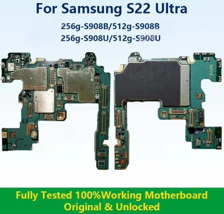 Fully Tested 100%Working Mainboard For Samsung Galaxy S22 Ultra Motherboard Original & Unlocked 128g/256g/512g Samsung phone repair parts