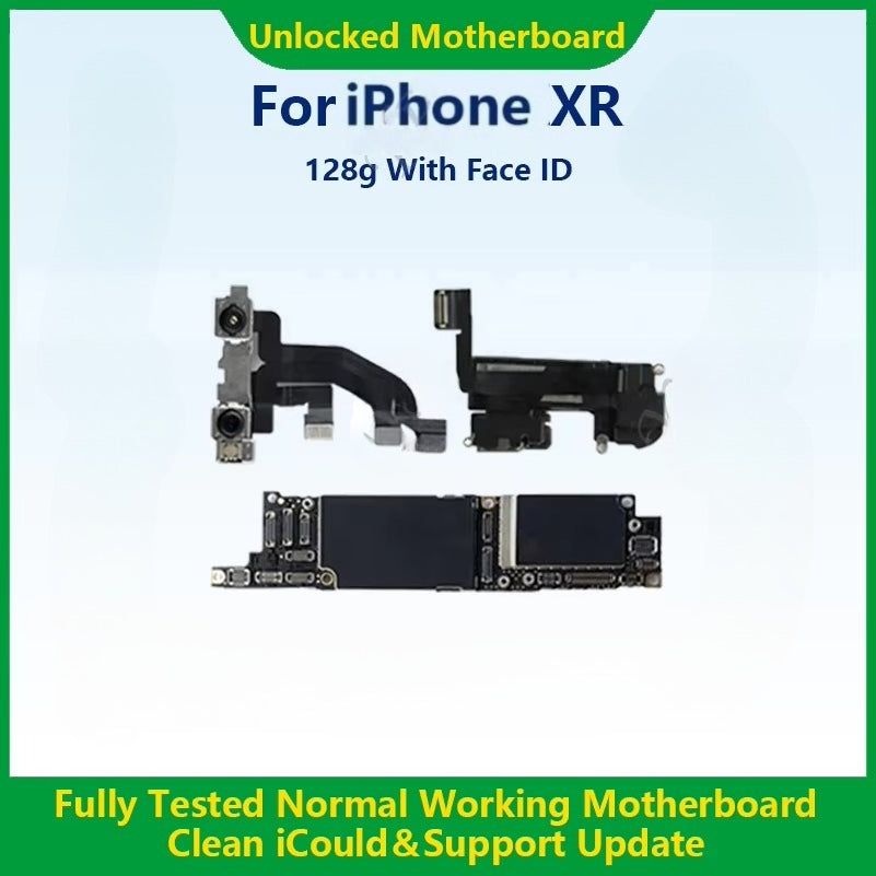 For iPhone XR 64g/128g With Face ID Unlocked Motherboard Cleaned iCloud Fully Tested Normal Working Mainboard Support Update iPhone phone repair parts