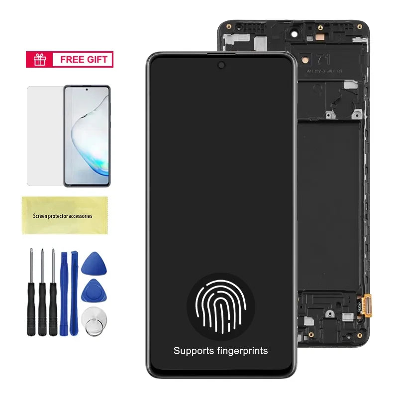 Super AMOLED A71 Screen, for Samsung Galaxy A71 A715 A715F A715FD LCD Display Digital Touch Screen with Frame Replacement Samsung phone repair parts