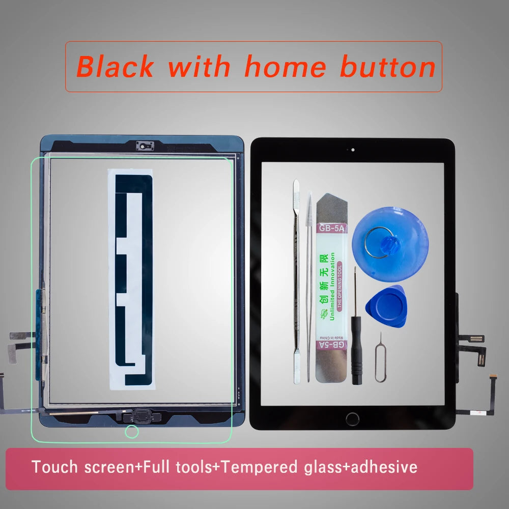 For iPad Air 1 Touch Screen Digitizer With Home Button and Flex Cable +Full Tools +Tempered Glass A1474 A1475 A1476 iPad repair parts