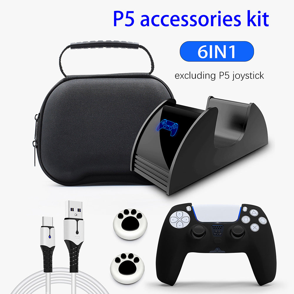 PS5 Controller Peripheral Accessory Set 6IN1 PS5 Controller Single Charge, Data Cable, Silicone Case, Joystick Cap