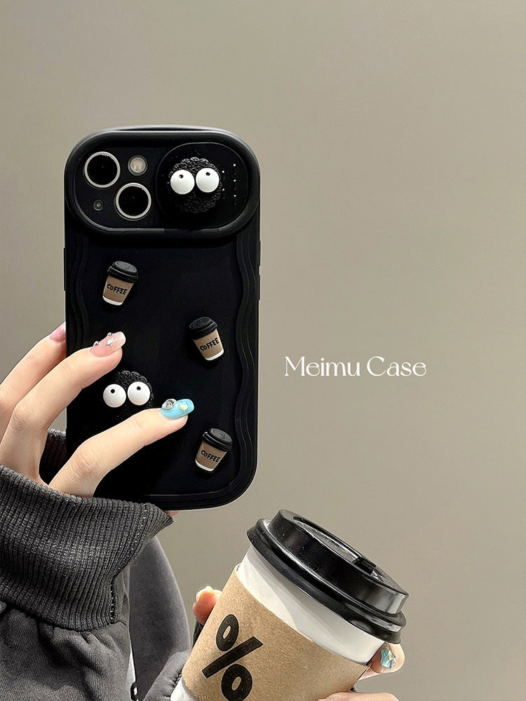 Accessories cute three-dimensional briquettes coffee sliding window for iphone14promax mobile phone case apple 13 new 12 soft