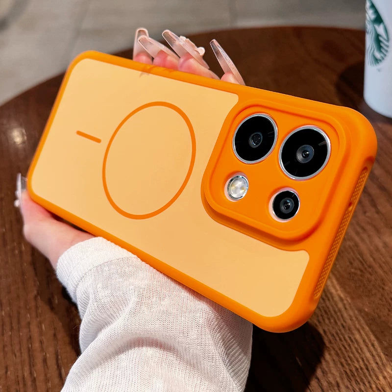 Contrast color heat dissipation Magnetic suction For OPPO Reno16pro mobile phone case New 15pro Strong magnetic adsorption Fine hole frame reno16 Side heat dissipation design Soft edge case Phone Accessories