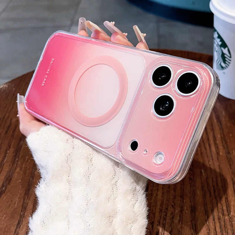 Macaron gradual change for iPhone 17promax mobile phone case new iPhone16 smudge gradual change magnetic attraction, protective case 15pro fine hole frame protective case Phone accessories