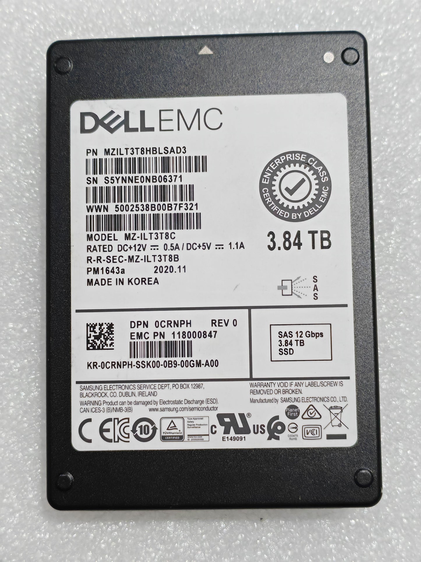 0CRNPH DELL EMC PM1643a 3.84TB SSD 12GB/S SSD