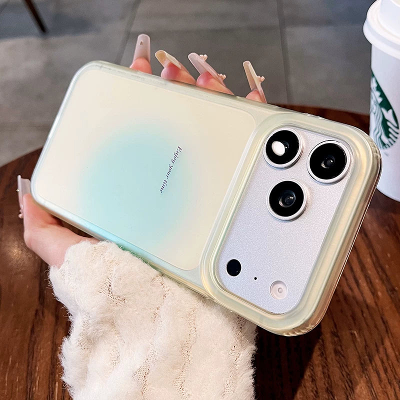 Semi-transparent gradual change blush For iPhone 18promax mobile phone case New iPhone17 smudged English letter protective case 16pro Summer clear women's simple case Phone Accessories