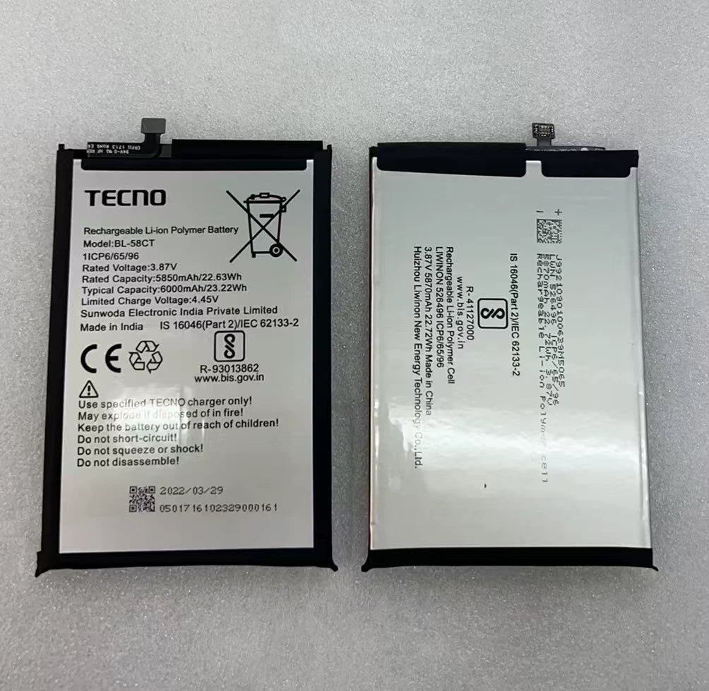 Suitable for Transsion TECNO P40 KF6 Spark7 Spark 7T KF6P BL-58CT Battery Tecno phone repair parts