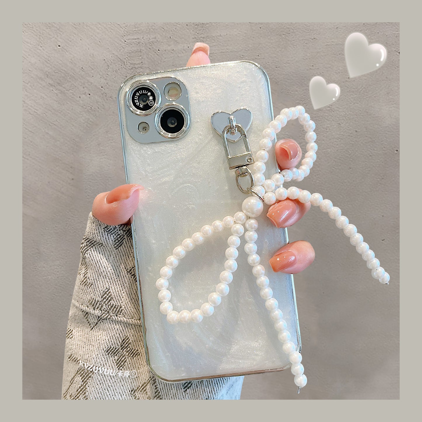 Accessories for Apple 14 mobile phone case iphone15promax pearl bow pendant 13 simple ins style 12 tide