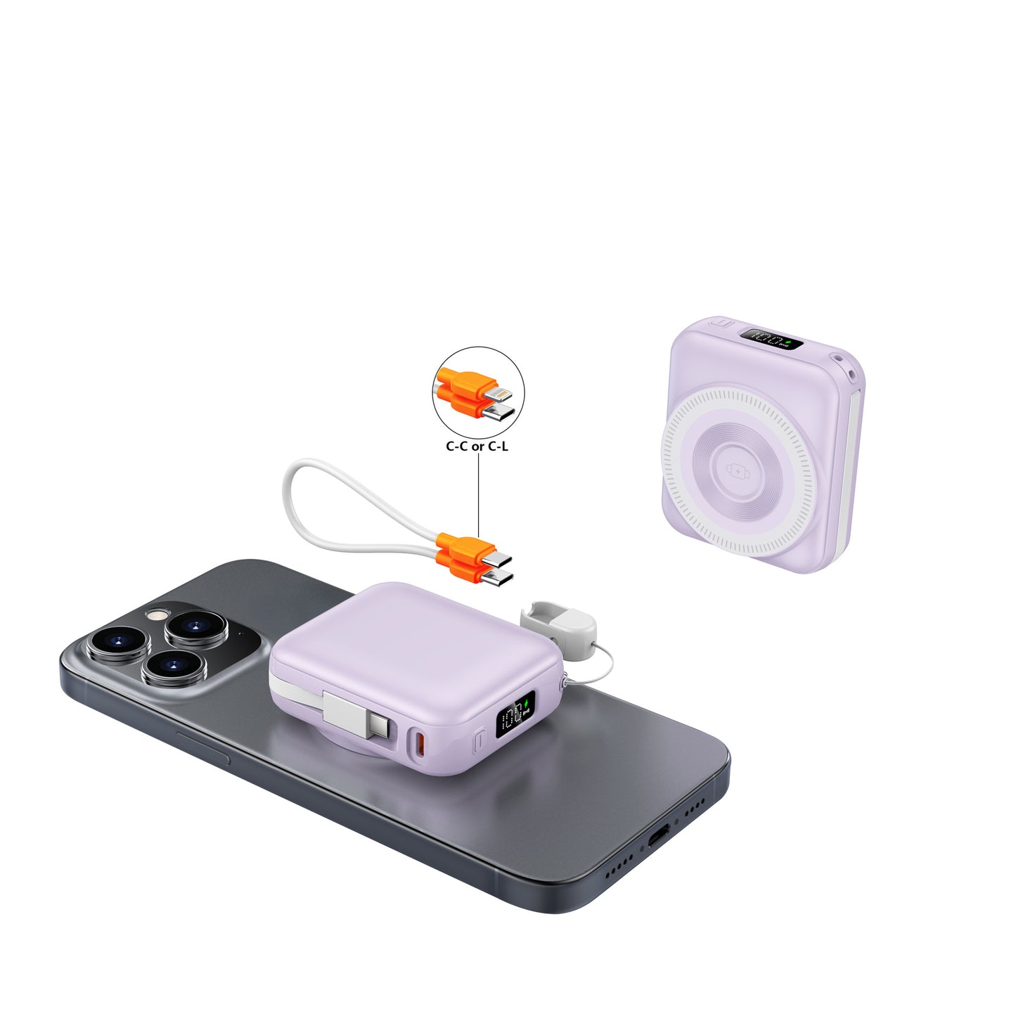 3-in-1 fast charging mobile power supply for mobile phones, earphones, watches, 10,000 mAh with cable, magnetic power bank.