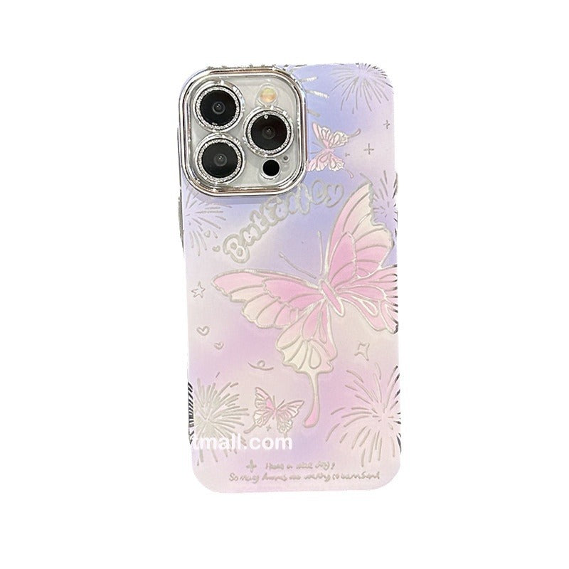 Accessories Purple smudge fireworks butterfly for Apple 15promax mobile phone case iphone14 women's 15pro new
