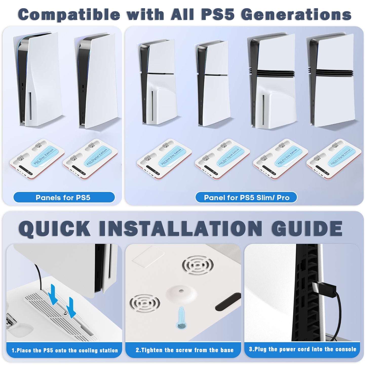 PS5/SLIM/PRO Multifunctional Host Cooling Fan Seat Charger Host Cooling Base Storage Rack with RGB Light