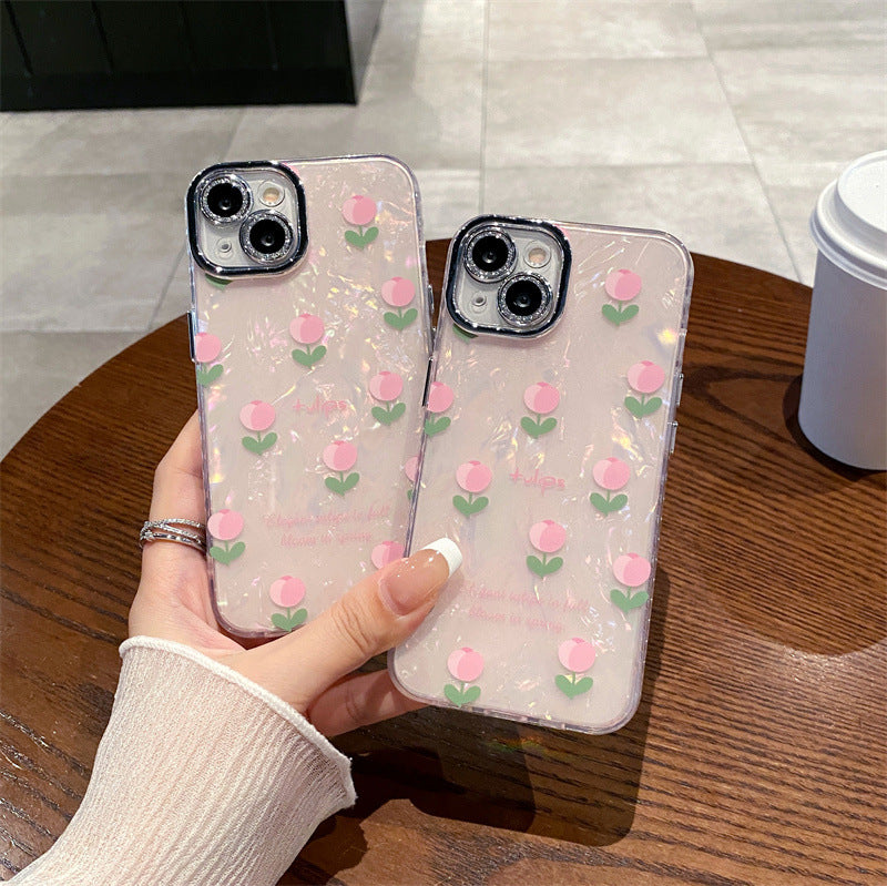 Accessories for iPhone15promax mobile phone case Apple 14 Pro Tulip 13 lens film 12 shell pattern 11 women