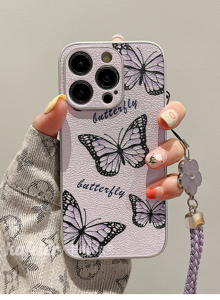 Accessories Superior sense beautiful purple butterfly bracelet iphone15pro max mobile phone case Apple 14 new 12