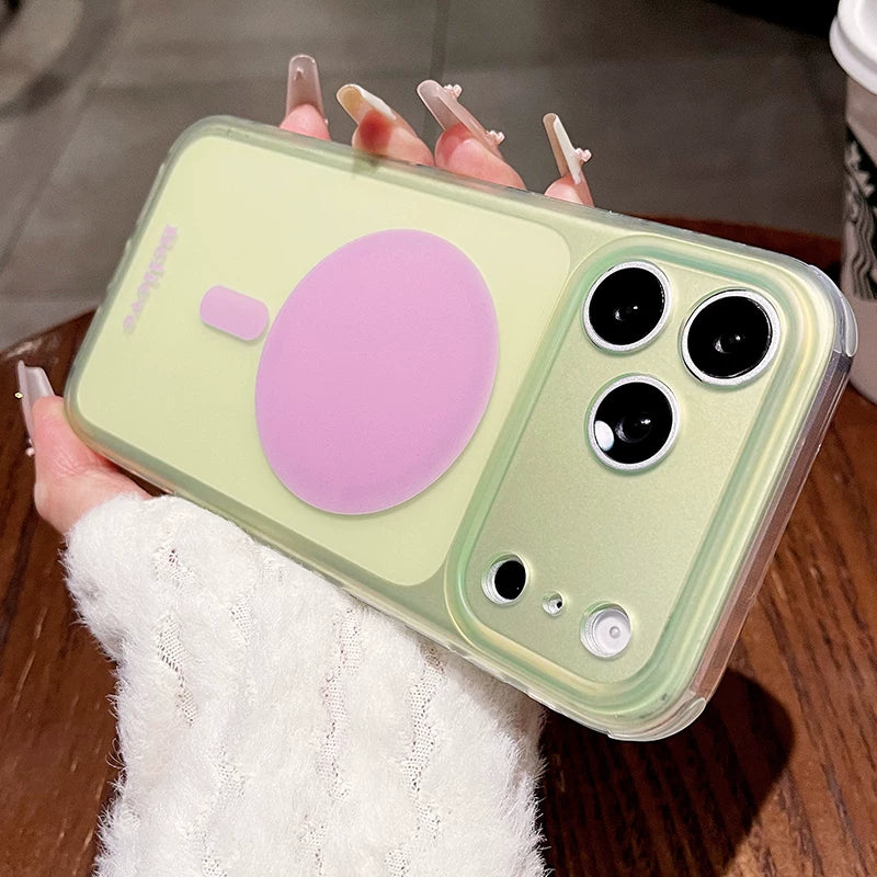Frosted contrasting magnetic suction for iPhone 17promax mobile phone case New iPhone16 semi-transparent creative magnetic suction ring Strong magnetic adsorption 15pro simple ins wind women's shell Phone accessories