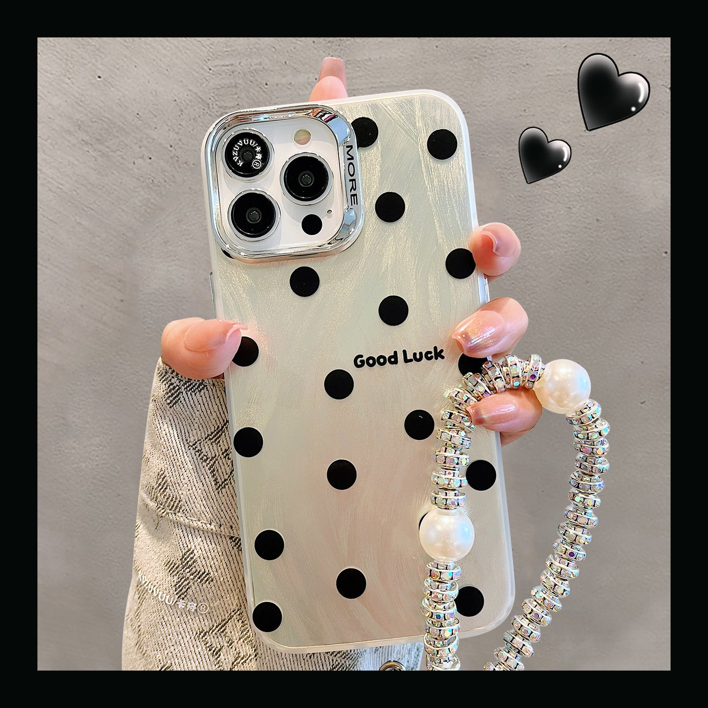 Accessories for Apple 15 mobile phone case iphone14promax feather yarn English polka dot love bracelet 13 simple ins