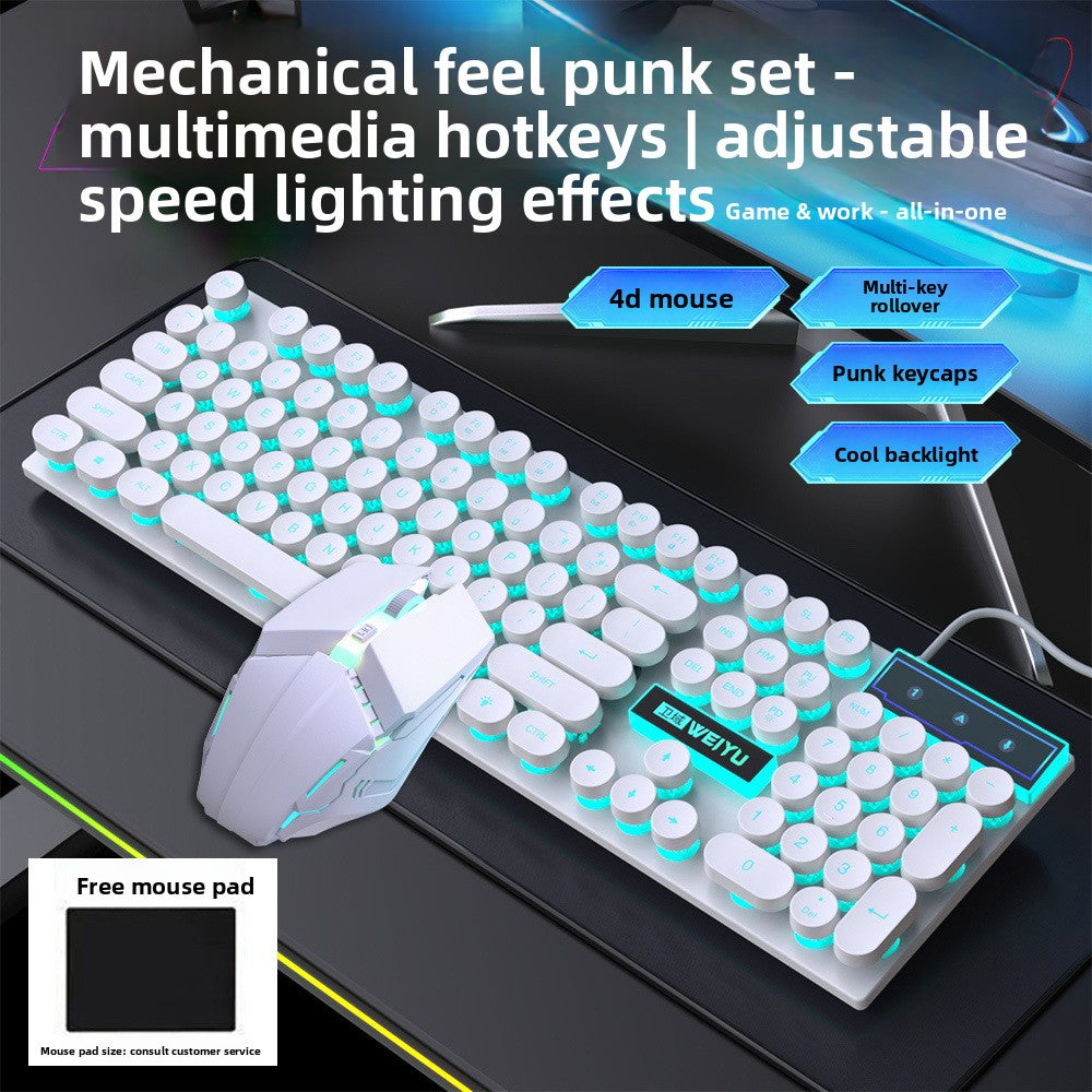 Floating retro punk keycaps mechanical feel wired keyboard mouse luminous set game office desktop computer