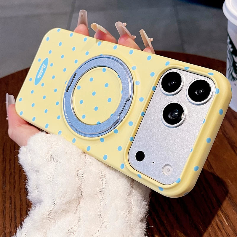 Solid color polka dot bracket for iPhone 17promax mobile phone case New iPhone16 gentle polka dot rotating bracket protective case 15 Korean anti-drop large hole women's shell Phone accessories