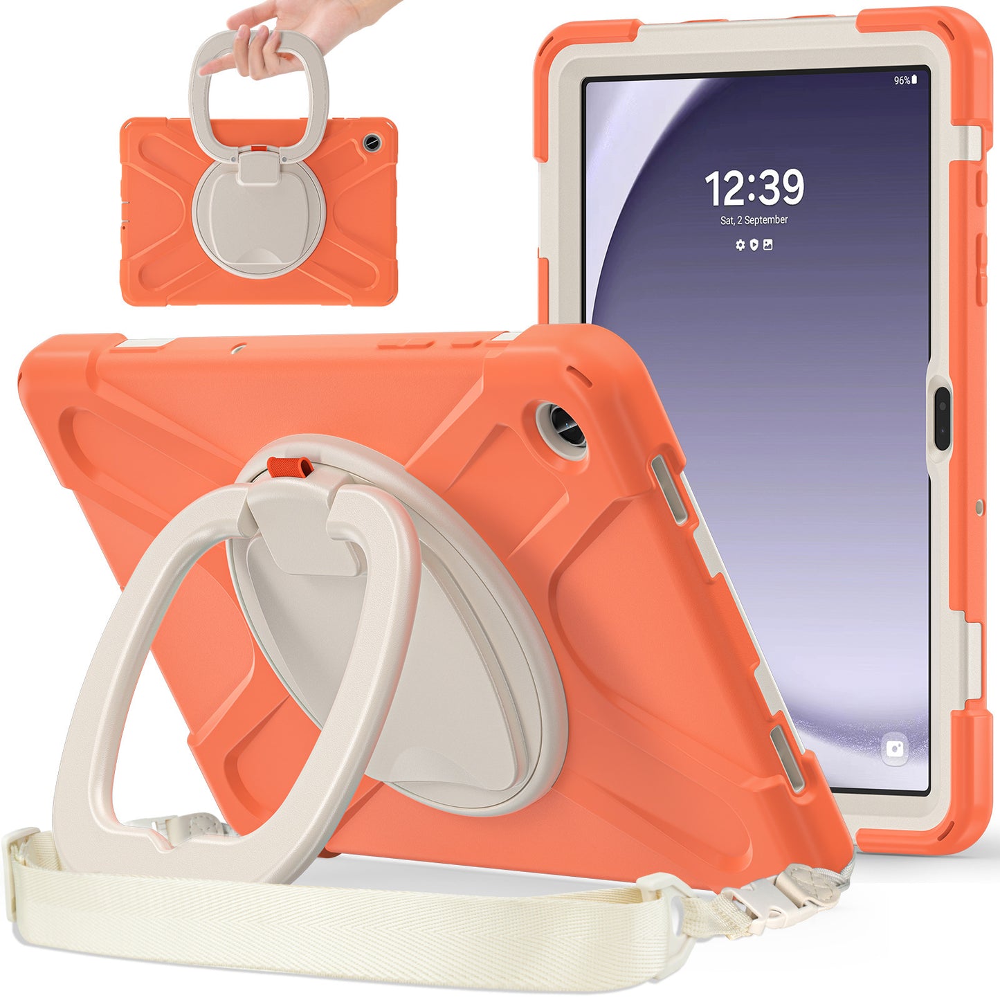 Applicable Samsung GalaxyTab A9plus Tablet Protective Case A9 Anti-drop Silicone Swivel Belt Bracket Protective Cover Protective Accessories