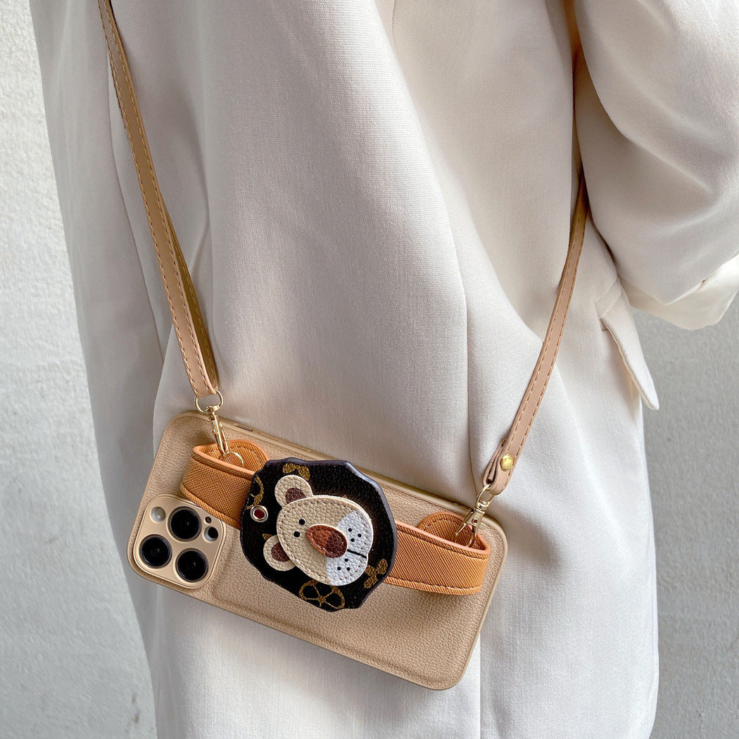 Accessories Retro Lion Head Wristband for Apple 14 Mobile Phone Case 13Pro Max Crossbody iPhone12/11 Hard Case Women