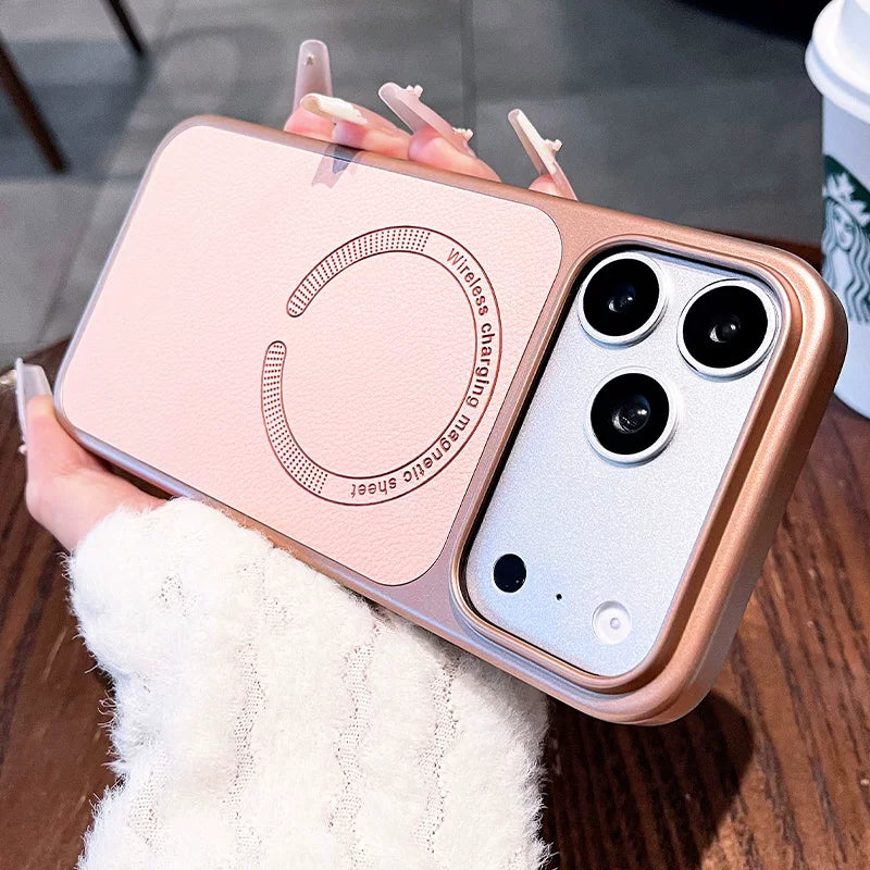 Instant Change for iPhone 17 Pro Max Case New iPhone 16 Protective Case Ultra-thin 15 Pro Lychee Leather Texture Full Coverage Shockproof Magnetic Women's Premium Soft Edge Hard Case Phone Accessories