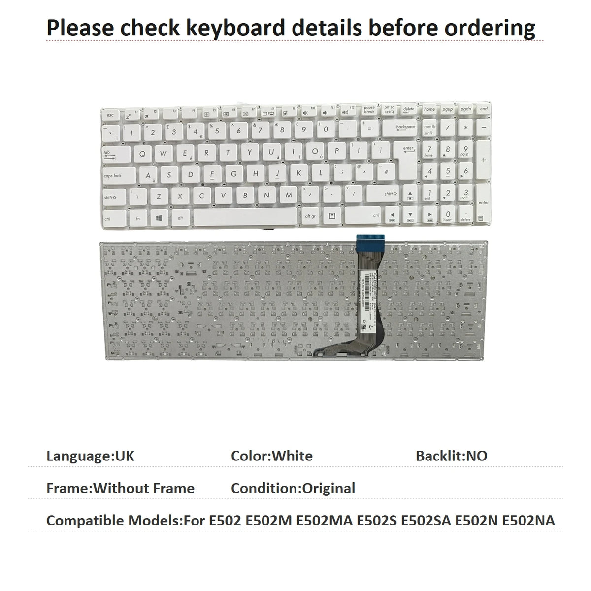 New US Russian Spanish UK Brazil Language Keyboard For ASUS E502 E502M E502MA E502S E502SA E502N E502NA Replacement Keyboard ASUS laptop repair parts