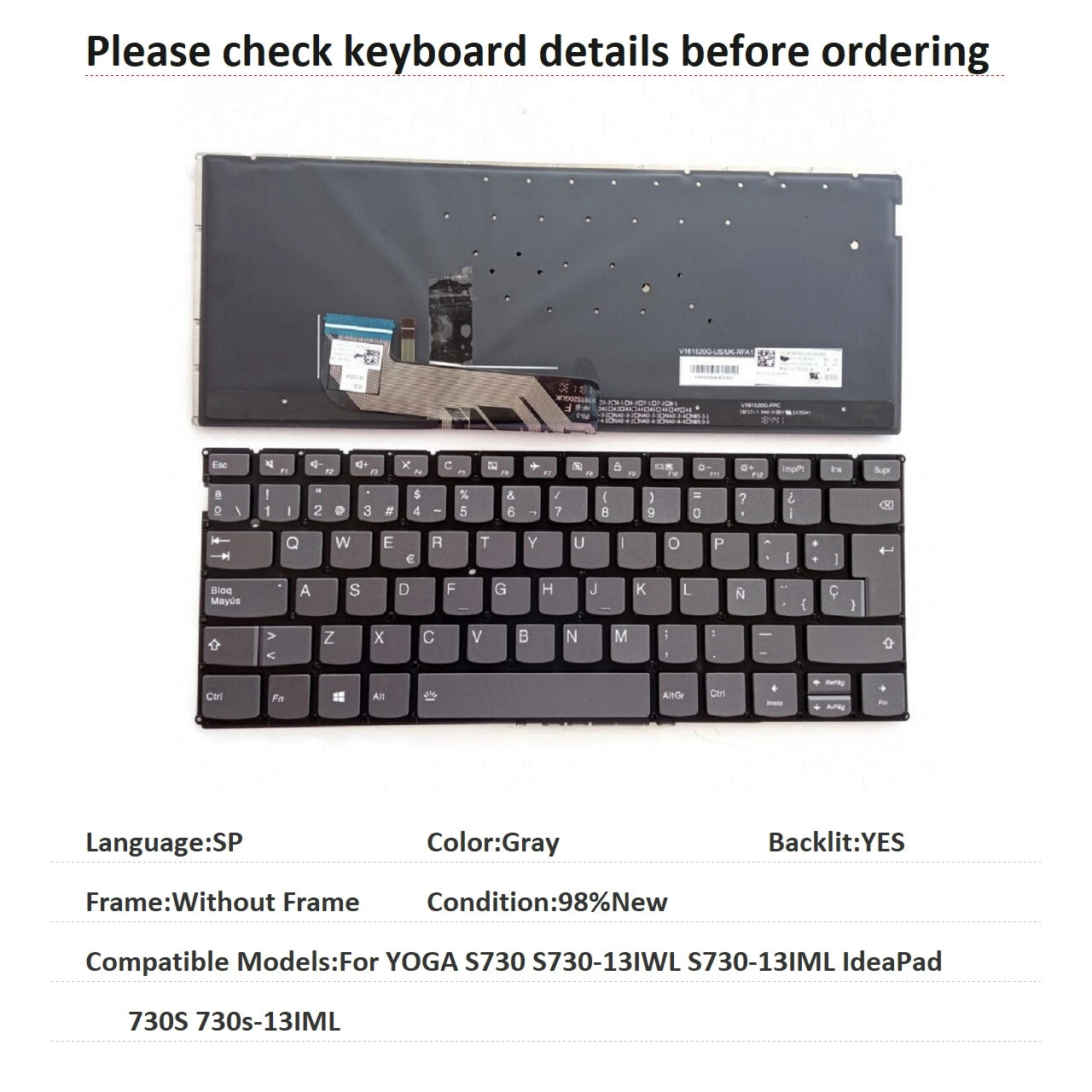 New US UI Spanish Language Backlit Keyboard For Lenovo YOGA S730 S730-13IWL S730-13IML IdeaPad 730S 730s-13IML Lenovo laptop repair parts