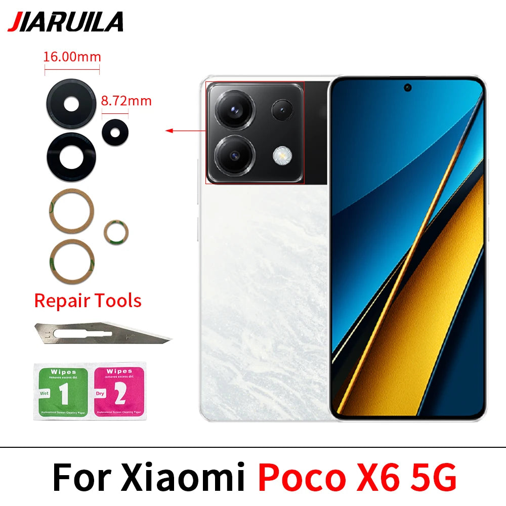 2Pcs/Lot, Camera Glass For Xiaomi Poco F5 F6 M5 M5s M6 X5 X6 Pro 4G 5G Rear Back Camera glass Lens With Adhesive Xiaomi Xiao mi phone repair parts