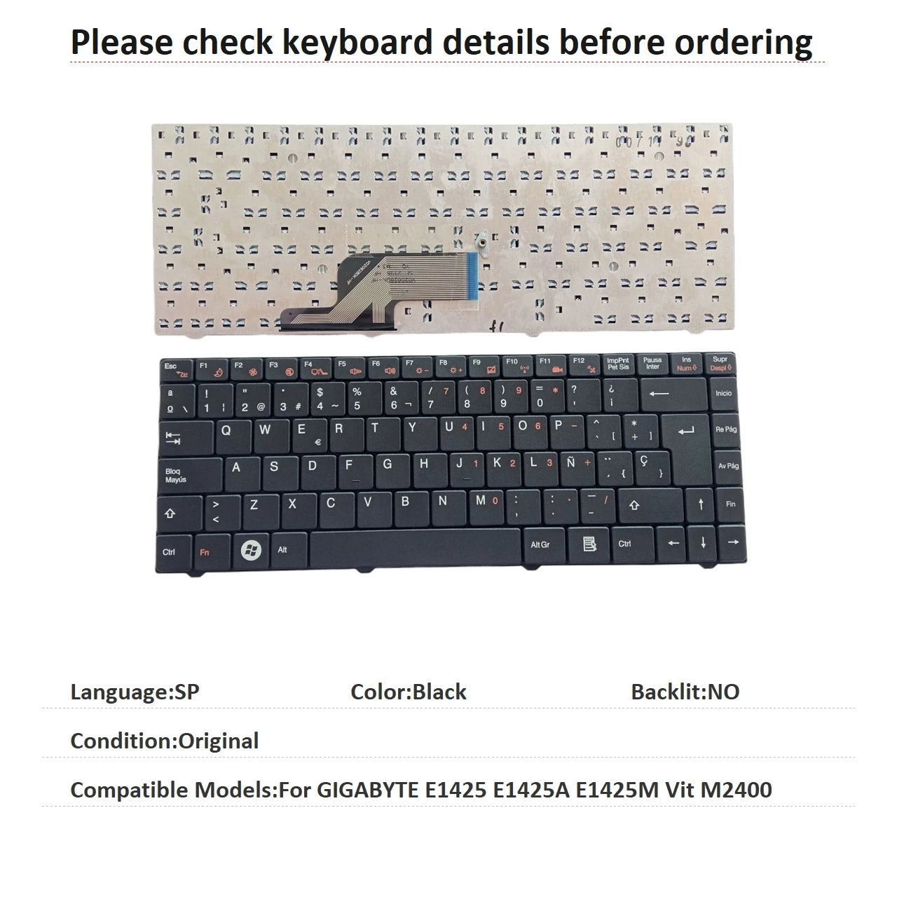 New UI Spanish Language Keyboard For GIGABYTE E1425 E1425A E1425M Vit M2400 Notebook PC Replacement Keyboard
