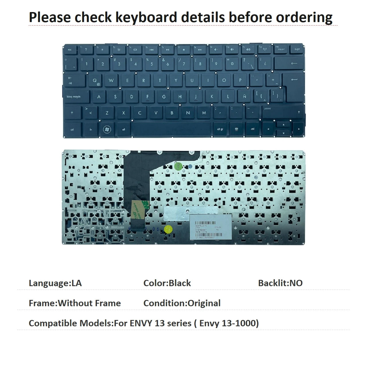 New US Russian Spanish Latin Language Keyboard For HP ENVY 13 series ( Envy 13-1000) Replacement Keyboard AESP6U00110 HP laptop repair parts
