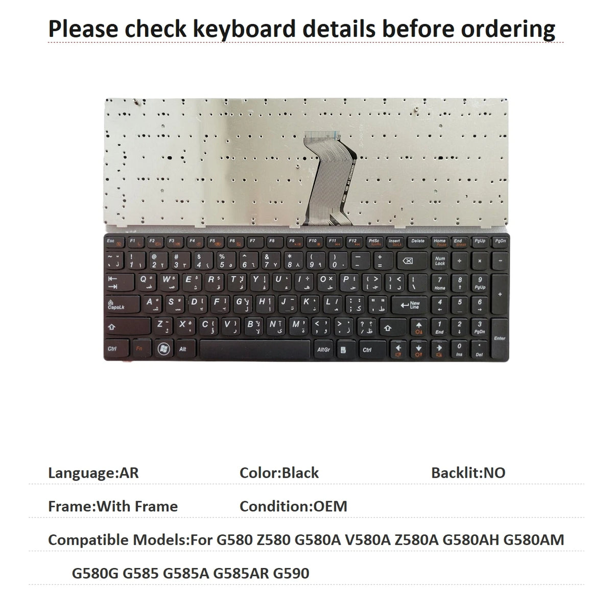 New US Russian Spanish Arab Language Keyboard For Lenovo G580 Z580 G580A V580A Z580A G580AH G580AM G580G G585 G585A G585AR G590 Lenovo laptop repair parts