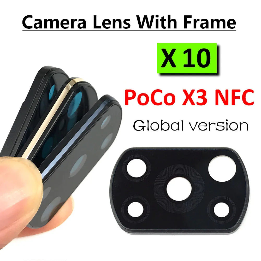 10Pcs, For Xiaomi Mi Poco X3 NFC Pro Camera Glass Lens Back Rear Camera Glass Lens With Frame Repair Parts Xiaomi Xiao mi phone repair parts