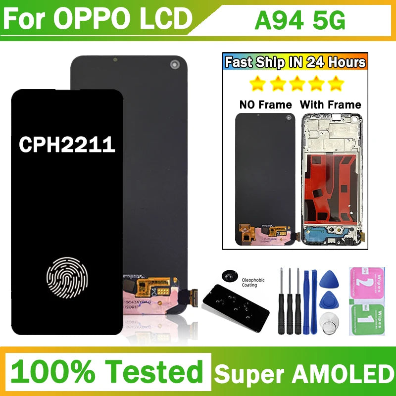 6.43" Display For OPPO A94 5G CPH2211 LCD Display With Frame Touch Screen Digitizer Assembly A94 5G Screen Replacement Oppo phone repair parts Realme phone repair parts