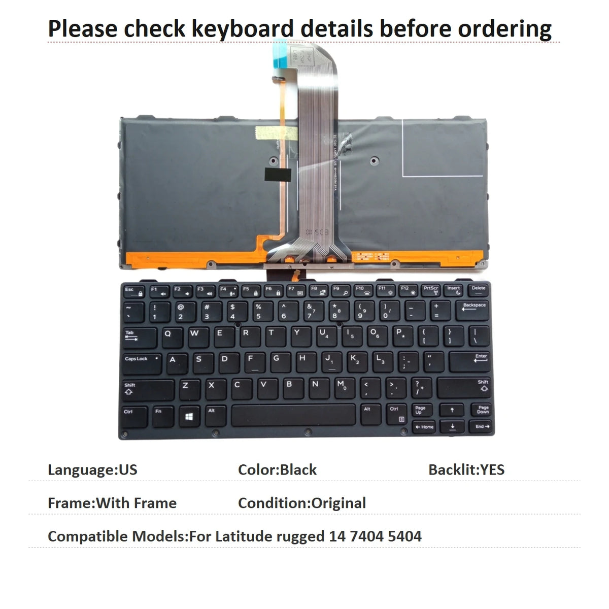 New US Language Backlit Keyboard For Dell Latitude rugged 14 7404 5404 0KNJ-1A3US03Dell laptop repair parts