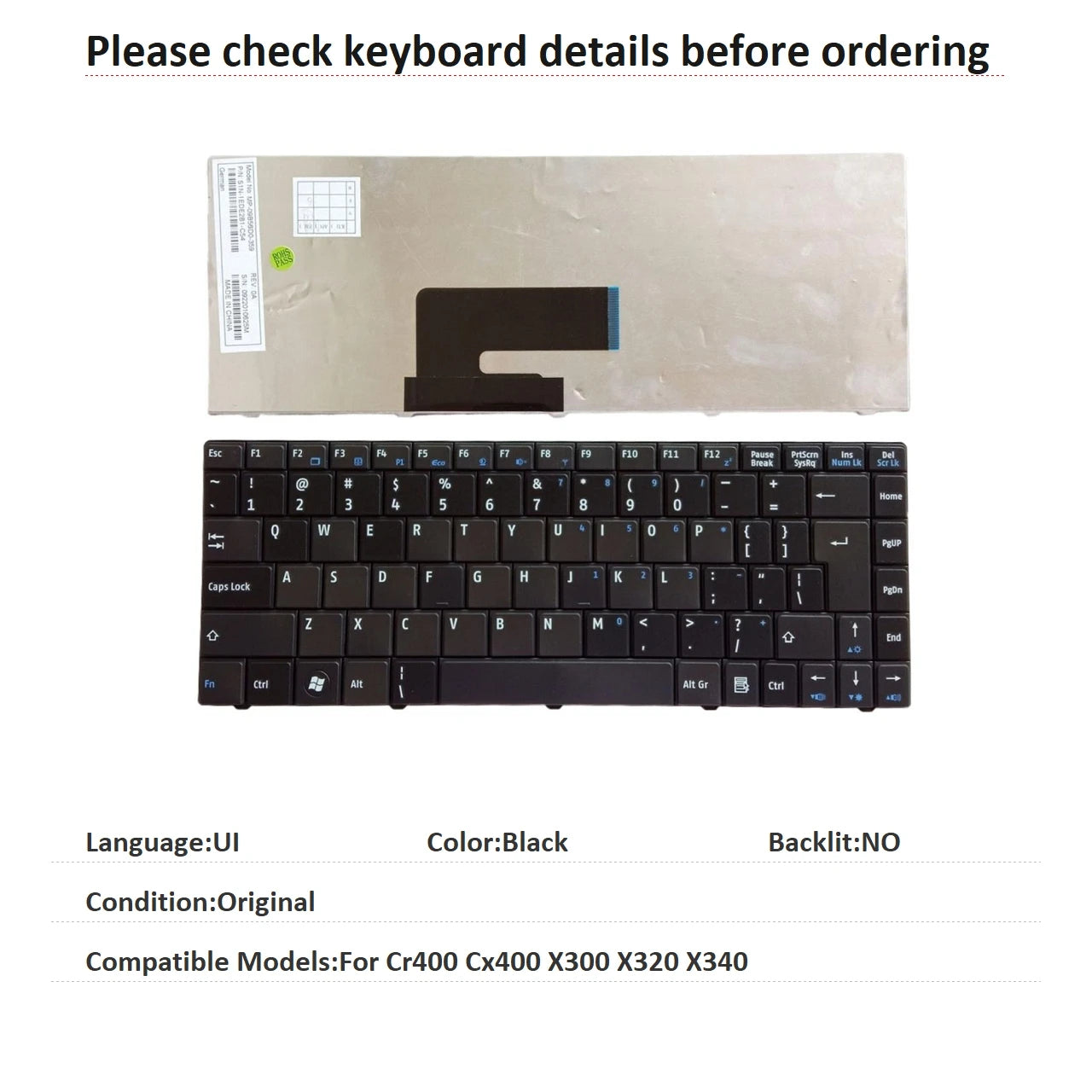 New UI Language Keyboard For MSI Cr400 Cx400 X300 X320 X340 Notebook PC Replacement Keyboard MSI laptop repair parts