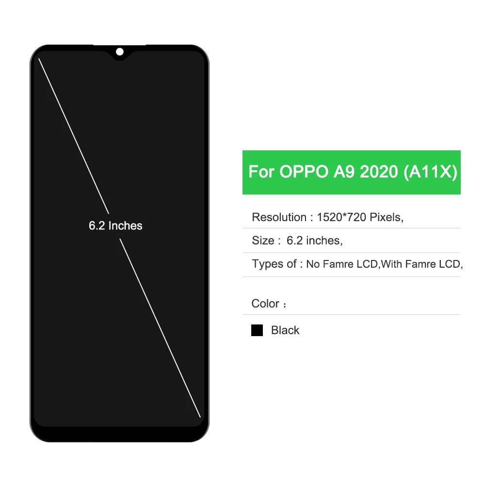 Screen for Oppo A9 2020 CPH1937 CPH1939 CPH1941 Lcd Display Digital Touch Screen with Frame for Oppo A11x Screen Replacement OPPO phone repair parts