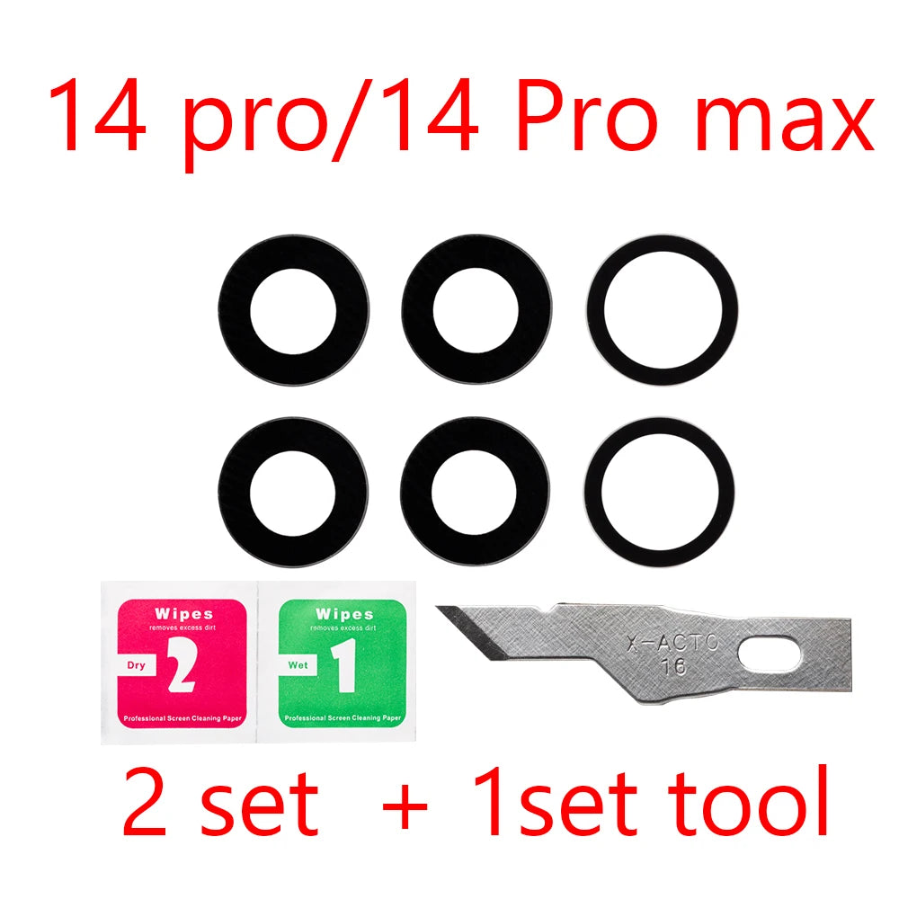 2set For iPhone 13 Pro Max 12 11 14 ProMax Mini XR XS XSMax Back Rear camera Glass lens with sticker adhesive Replacement iPhone phone repair parts
