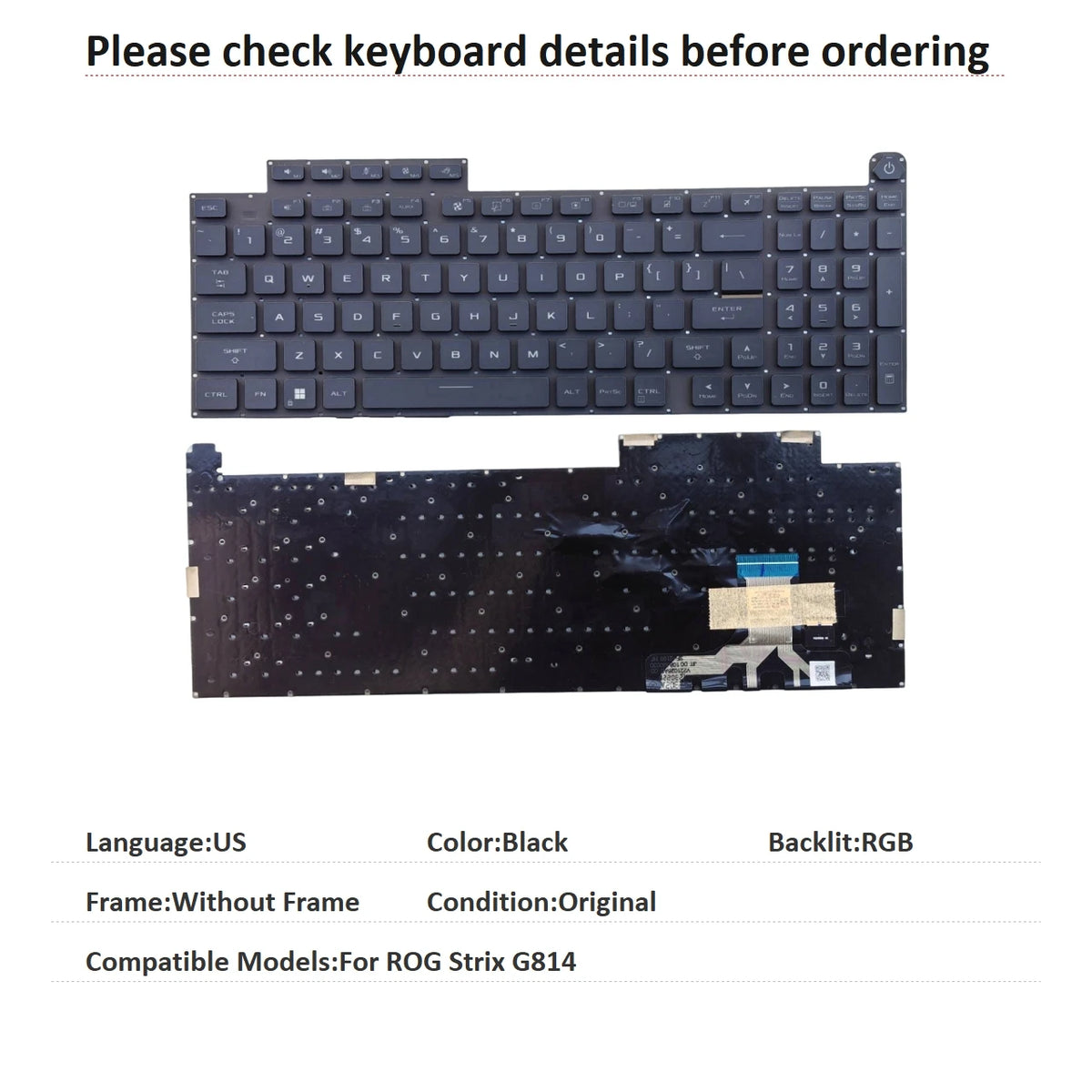 New US Language RGB Keyboard For ASUS ROG Strix G814 Notebook PC Replacement Keyboard ASUS laptop repair parts