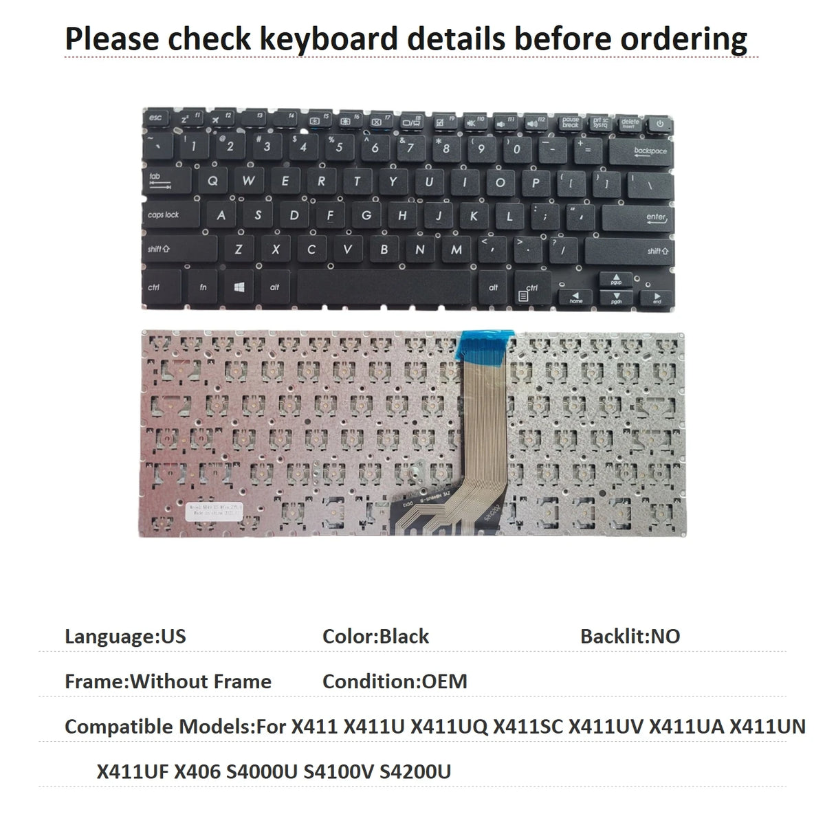 New US Spanish Backlit Keyboard For ASUS X411 X411U X411UQ X411SC X411UV X411UA X411UN X411UF X406 S4000U S4100V S4200U ASUS laptop repair parts