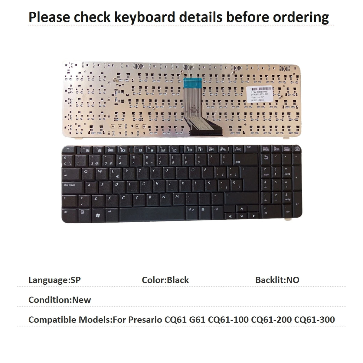 New US Spanish Language Keyboard For HP Presario CQ61 G61 CQ61-100 CQ61-200 CQ61-300 Notebook PC Replacement Keyboard HP laptop repair parts
