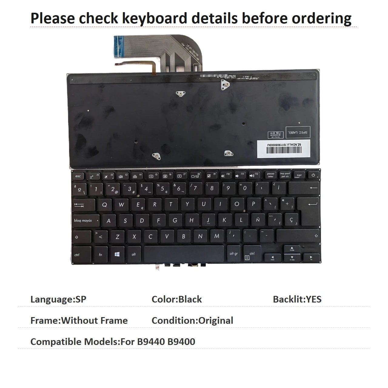New US Spanish Language Backlit Keyboard For ASUS B9440 B9400 Notebook PC Replacement Keyboard ASUS laptop repair parts