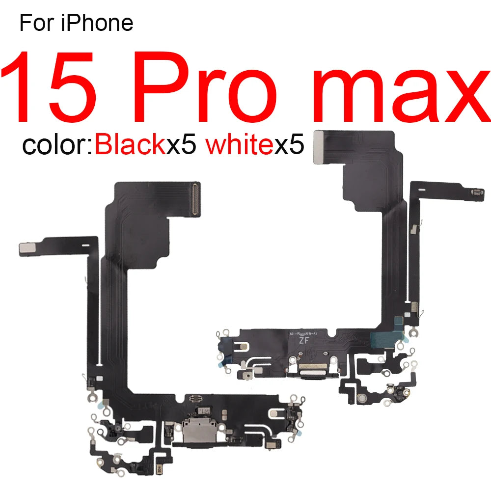 10pcs/lot Charging Port Flex Cable for iPhone 15 Plus 14 Pro Max 13 Mini 12 USB Charger Dock Connector With Microphone Ribbon Re iPhone phone repair parts