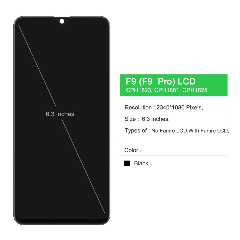 6.3" LCD For Oppo F9 CPH1823 CPH1881 CPH1825 Lcd Display Digital Touch Screen With Frame for Oppo F9 Pro Screen Replacement OPPO phone repair parts