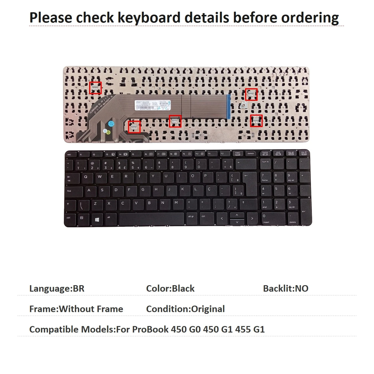 New US Brazil Language Keyboard For HP ProBook 450 G0 450 G1 455 G1 Replacement Keyboard 727682-001 768787-001 MP-12M7 HP laptop repair parts