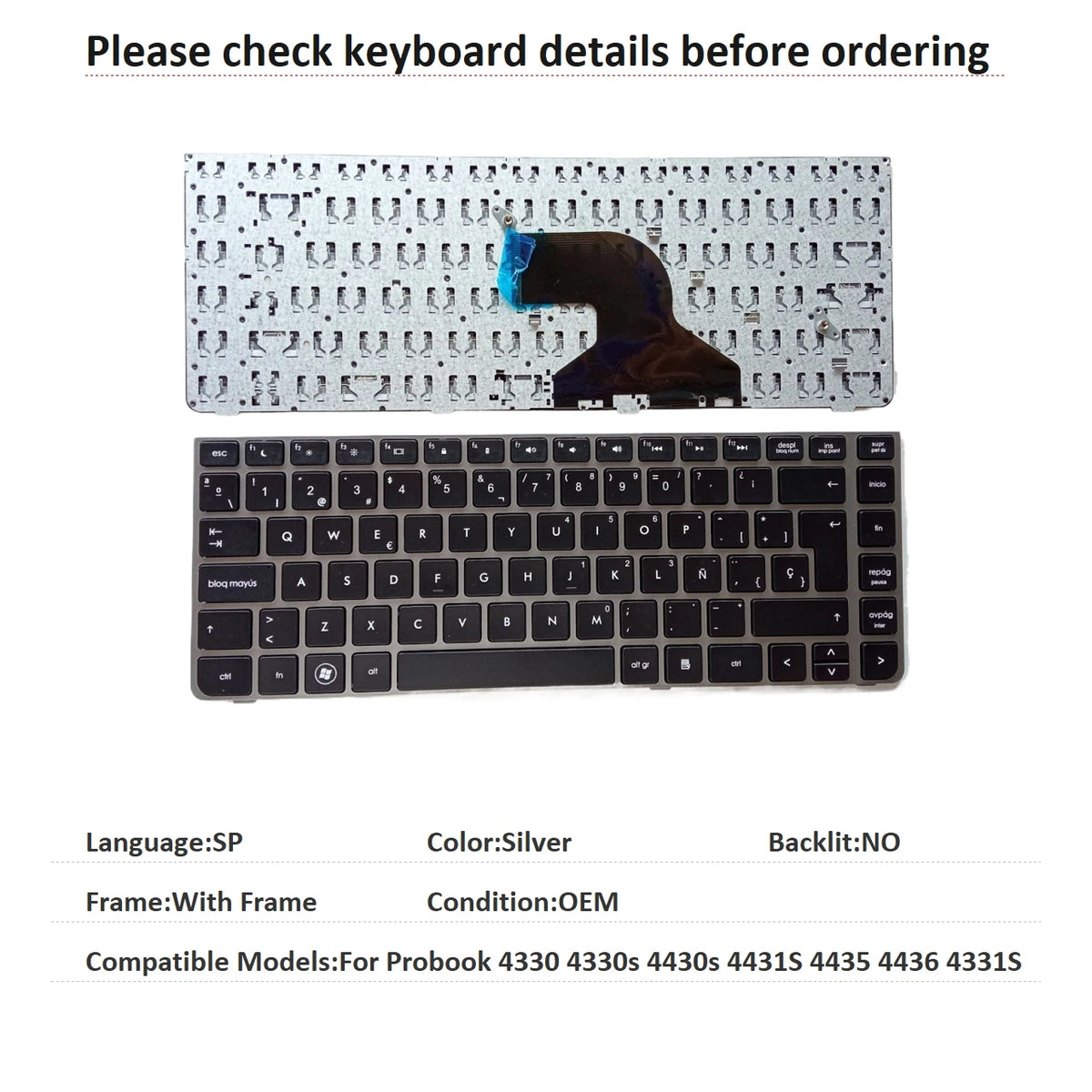 New US Spanish Language Keyboard For HP Probook 4330 4330s 4430s 4431S 4435 4436 4331S Notebook PC Replacement Keyboard HP laptop repair parts