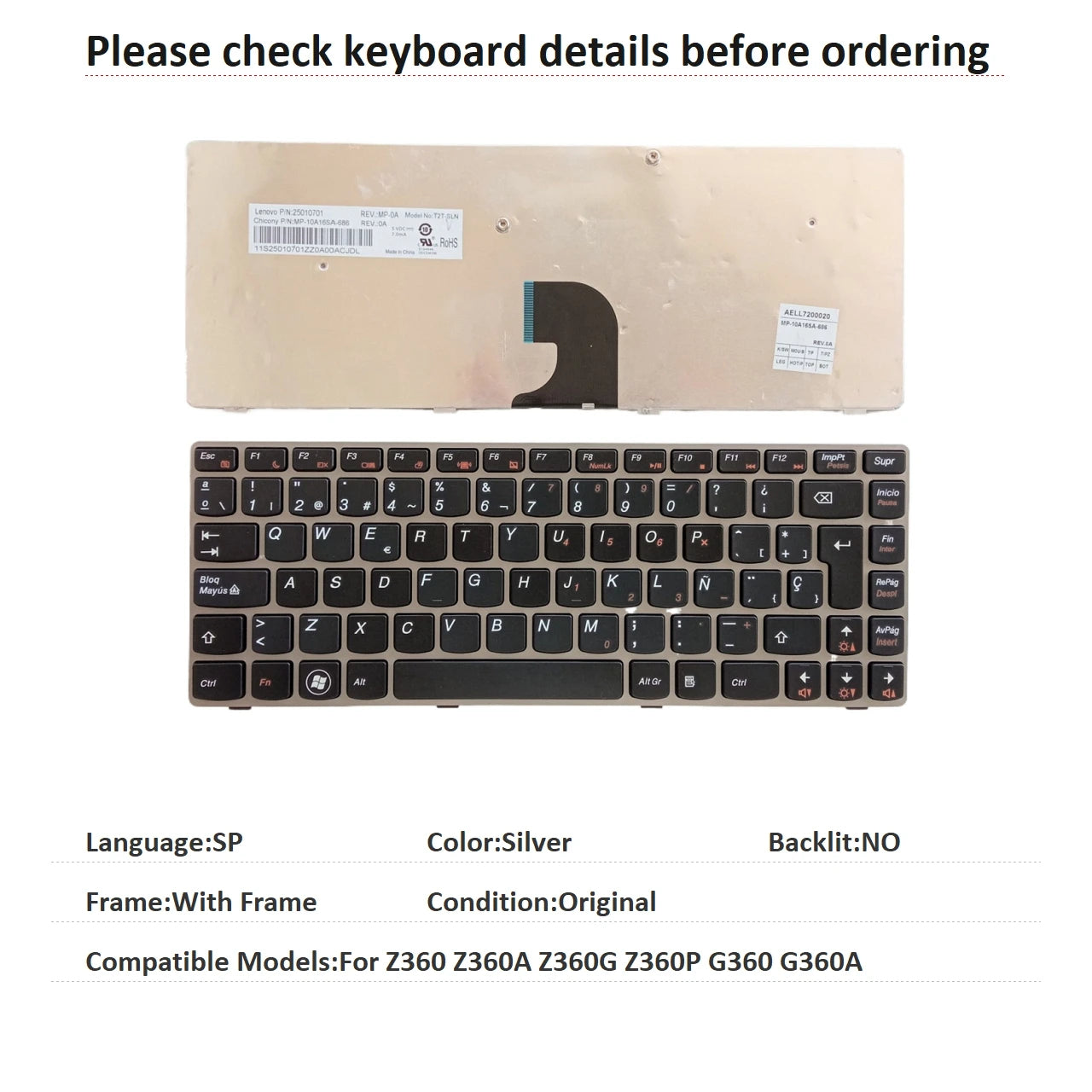 New US UI Spanish Language Keyboard For Lenovo Z360 Z360A Z360G Z360P G360 G360A Notebook PC Replacement Keyboard Lenovo laptop repair parts