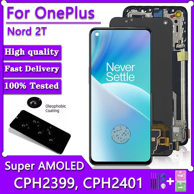 6.43" Super AMOLED For OnePlus Nord 2T 1+Nord 2 T 5G LCD Display Touch Screen Digitizer Assembly FCPH2399, CPH2401 Display OnePlus phone repair parts