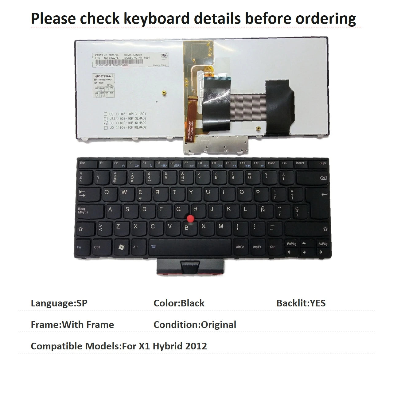New UI Spanish Language Backlit Keyboard For Lenovo Thinkpad X1 Hybrid 2012 Notebook PC Replacement Keyboard Lenovo laptop repair parts