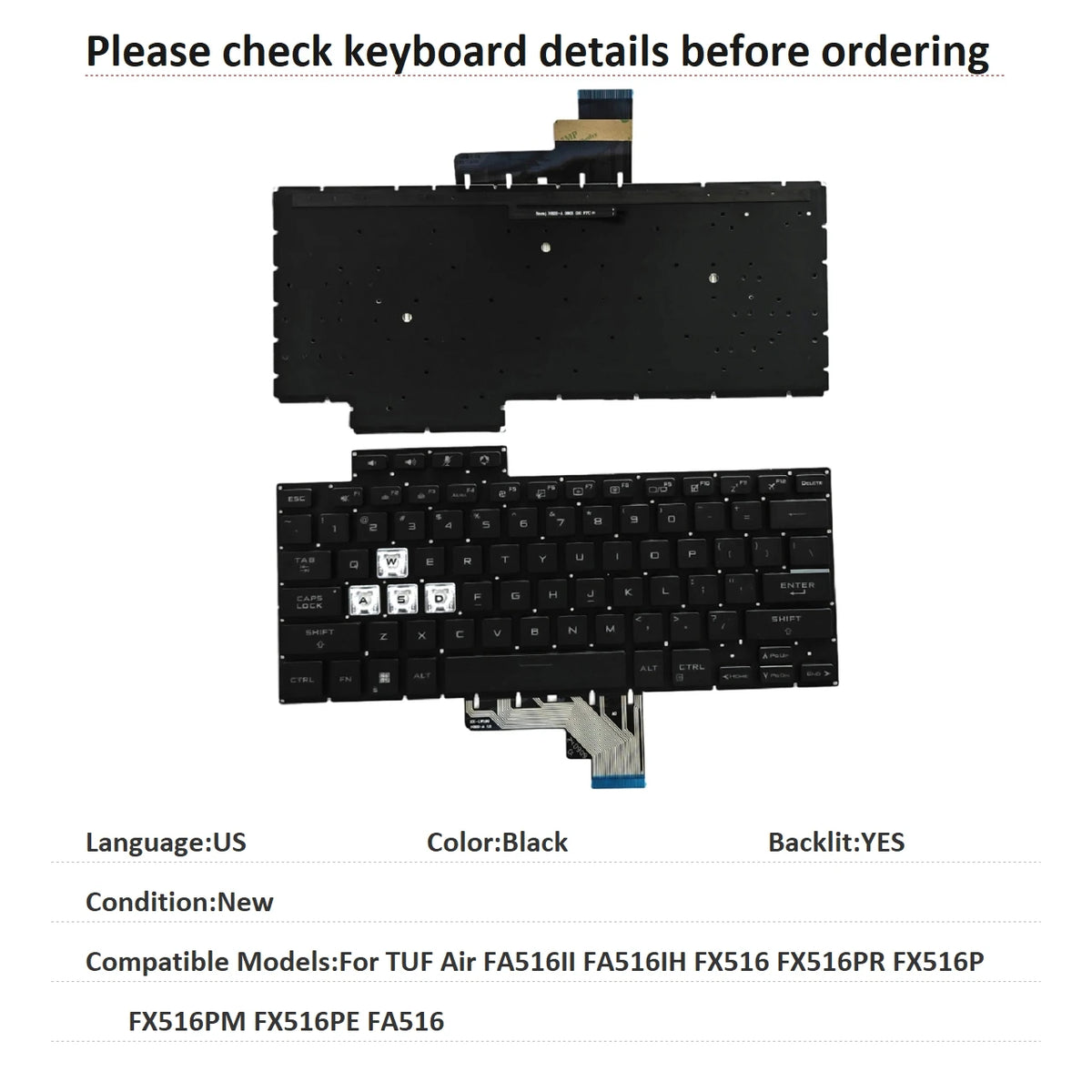 New US Language Backlit Keyboard For ASUS TUF Air FA516II FA516IH FX516 FX516PR FX516P FX516PM FX516PE FA516 V202526CS1 ASUS laptop repair parts