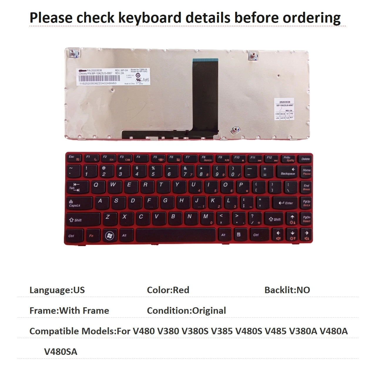 New US Language Keyboard For Lenovo V480 V380 V380S V385 V480S V485 V380A V480A V480SA Notebook PC Replacement Keyboard Lenovo laptop repair parts